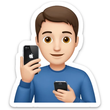 casual man holding phone and happly staring it sticker