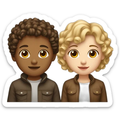 Couple of a girl of white skin color with brown hair with a blond mid-length lock and a boy of mixed race skin color with short curly hair sticker