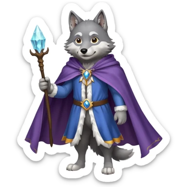 a wolf in a cape, wizard, magic in paw full body sticker