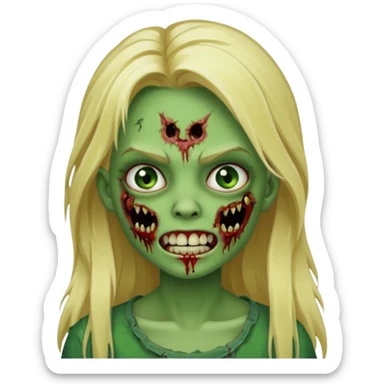girl zombie with blonde long hair with teeth green skin and with no angry face sticker