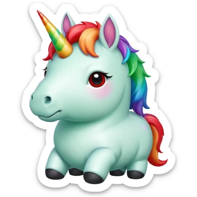 Small chubby unicorn in colour jade, black and red eyes, faring rainbow sticker
