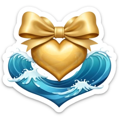heart with ocean waves, gold bow with heart pattern on the bow sticker