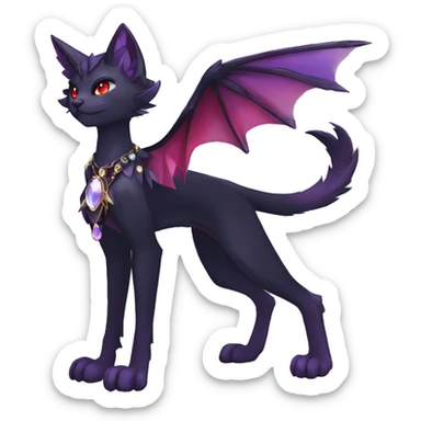 cool cartoon anthro edgy distinguished ethereal elegant beautiful fantasy black purple red ethereal fantasy nargacuga-Noivern-cat-Quiana-Fakemon collar harness moon gem jewels full body sticker