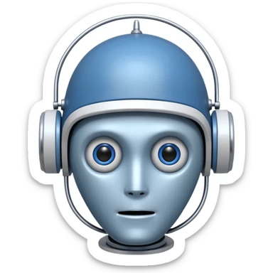 tête de robot cosmonaute bleu et blanc avec une antenne et des yeux fermés sticker