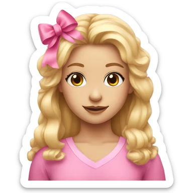 Cute blonde hair girl wears pink and a pink bow on her head sticker