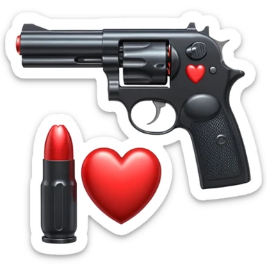 Black hand gun shooting a heart bullets out of the tip  sticker
