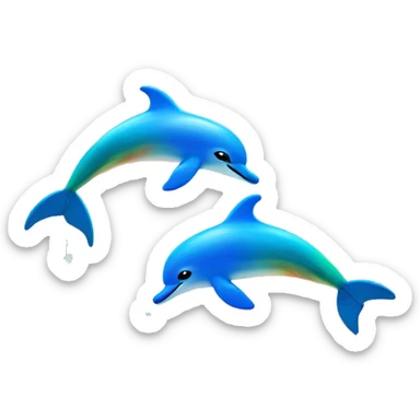 Two rainbow dolphins jumping out of the water with a sunset behind them sticker