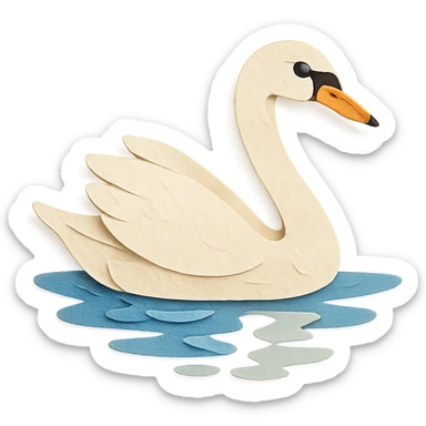 tundra swan gliding on a pond, delicate paper layers, expressive eye, naturalistic pose, water reflections sticker