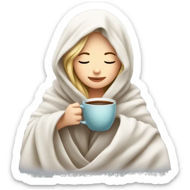 White girl inside a blanket sipping coffee eyes closed sticker