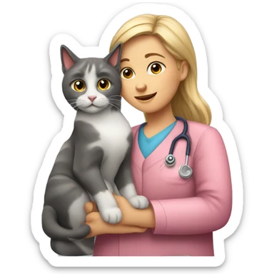 cat cuddles veterinarian girl sticker