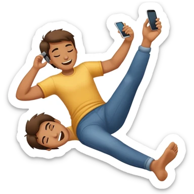 Kicking feet while laying down on phone giggling  sticker