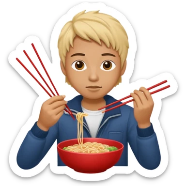 Create a person having noodles dinner. sticker