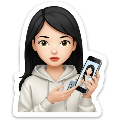 I want a girl with black hair, a white hoodie with a Vogue magazine in her hand, and in the other hand her iPhone 13 sticker