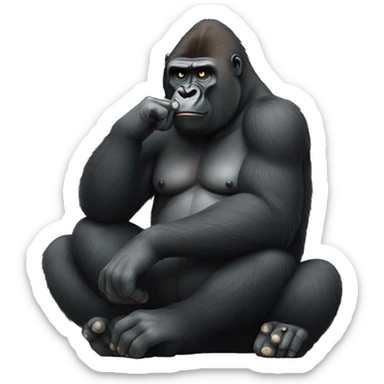 Gorilla sitting cross-legged while picking nose  sticker