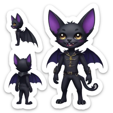 cool edgy anthro fantasy dark-shadow-themed animal vampiric bat-cat-hybrid Fakemon  with a collar full body sticker