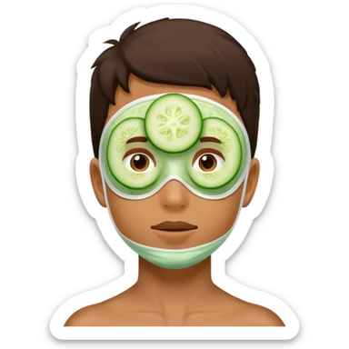 a facial mask made of cucumber on a boy's face sticker