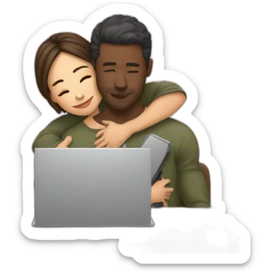 Husband hugging laptop not wife  sticker