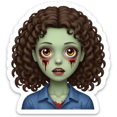 zombie brunette girl with curly, almost straight hair big sticker
