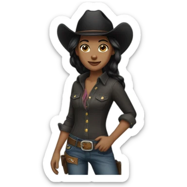 cowgirl straight black hair sticker