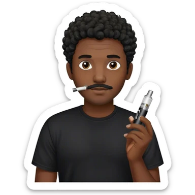 dark black guy, short curly hair, facial hair, holding vape, black shirt  sticker