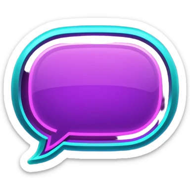 futuristic minimalistic glowing chat bubble icon, purple and cyan neon lines, dark background, digital communication style, 1:1 aspect ratio, no face sticker