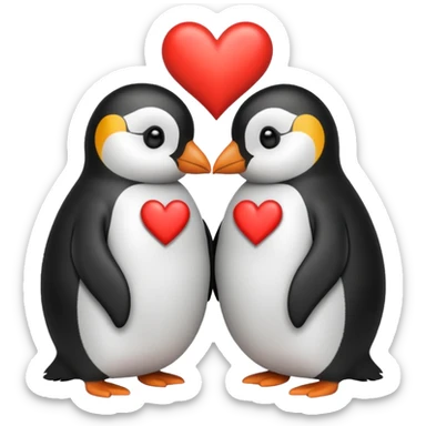 two penguins kissing with a heart above them sticker