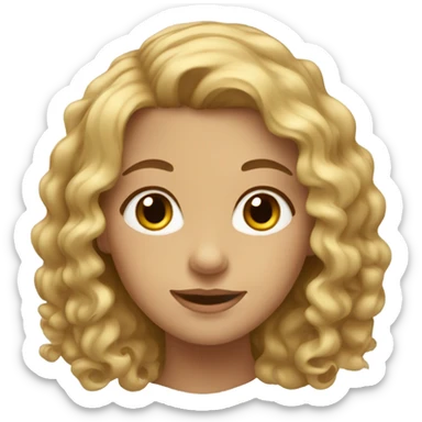 A blonde girl with brown eyes and gold brown curly hair  sticker