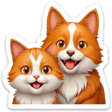 Excited happy cat being greeted by a friendly dog sticker