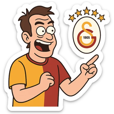 flat icon of Galatasaray emblem with five yellow stars above, using club's signature yellow and red colors, focused on clarity and recognizability sticker