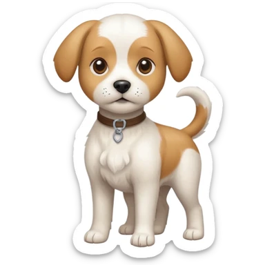 a full body white beagle x maltese x chi dog the size of a kelpie with light brown ears and a light brown patch on one eye sticker