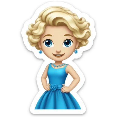 girl with earrings and jewelry, Eroupean, Blonde hair, white skin, blue dress happy blue eyes, sticker