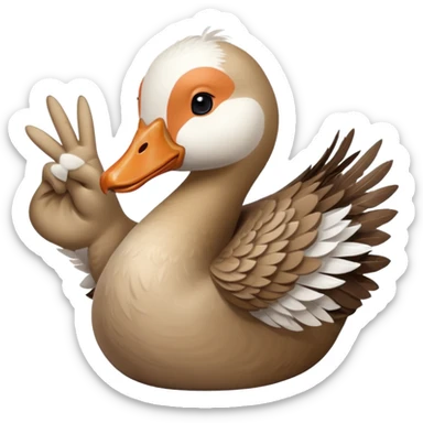 a goose with a hand sign of a peace sign sticker