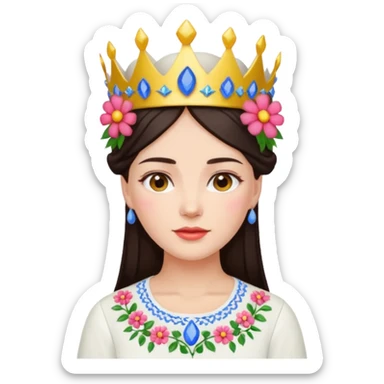 Ukrainian woman in a white embroidered shirt with dark hair and a crown of flowers on her head sticker