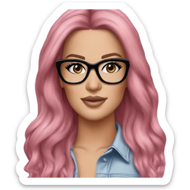 Photo Realistic khloe kardashian stylish pink hair BLUE eyes and glasses elegant  sticker