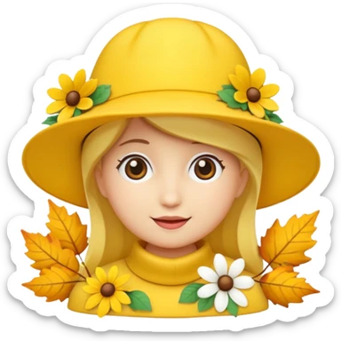 hat with autumn leaves and flowers, 3d emogis sticker