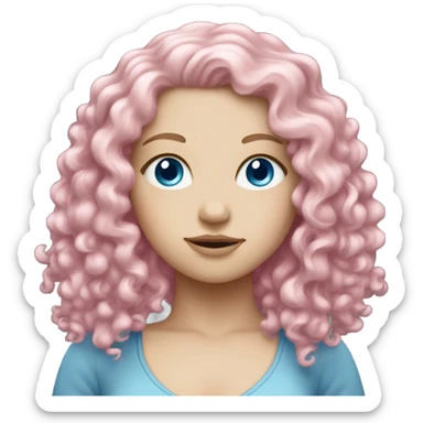 Pale white girl with blue eyes and pink curly hair sticker