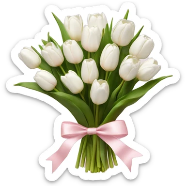 White tulips bouquet with light pink bow  sticker