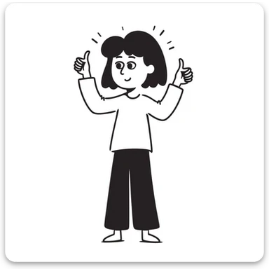 Girl with one hand giving thumbs up and the other hand giving thumbs down, showing mixed feelings sticker