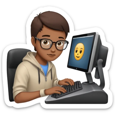 young programmer working very hard on the computer sticker