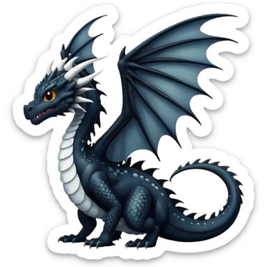 A dragon that is  black 🖤 with white spots. HUGE wings and a tail sticker