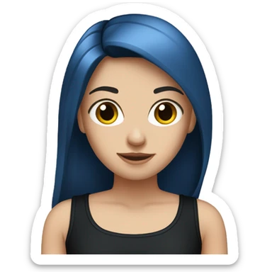 white girl with long straight dark blue hair wearing black tank top sticker