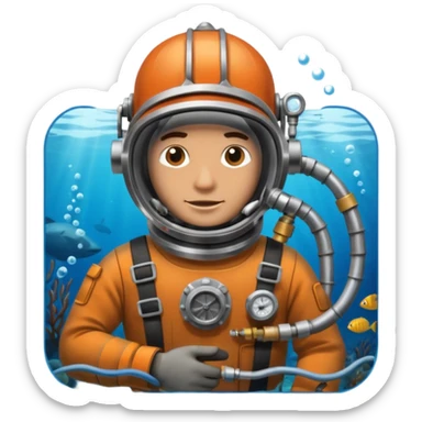 Buceador comercial trabajando, soldando una estructura metalica bajo agua sticker