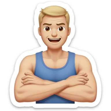 Arms and legs crossed holding neck angry laughing guy sticker