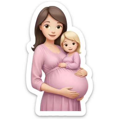 A beautiful pregnant woman standing in soft natural light near a window, gently holding her baby bump, wearing a flowing pastel dress, warm smile, cinematic photography, shallow depth of field, high resolution, soft tones, professional maternity photoshoot
 sticker