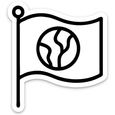 red flag with a stylized Earth symbol in the center, bold and simple, suitable for an icon sticker