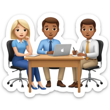 3 personas paradas. conversando sentadas cada una en su escritorio sticker