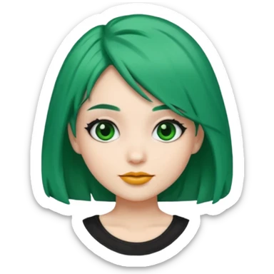Emoji girl Emerald green hair, fair skin, and black eyes sticker
