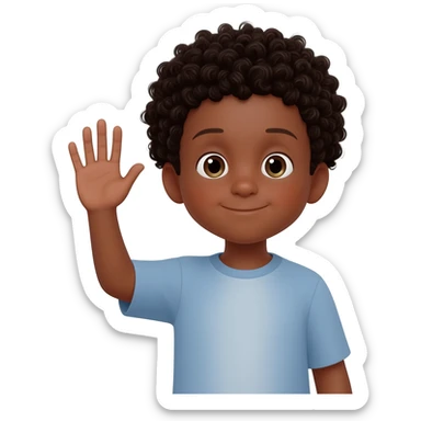 sad waving goodbye black boy curly hair sticker