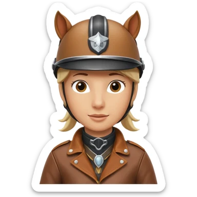horse rider portrait, head and shoulders only, wearing riding helmet, leather jacket collar, confident expression, subtle horse tack strap visible, 3D cartoon, mobile game icon style, clean background, no text, no watermark
 sticker