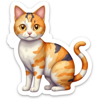 full body anxious looking colourful light calico tabby cat with large patchy patterns sticker